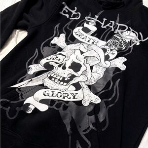 Ed Hardy Black and White Skull Hoodie